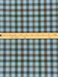 Light Steel Blue/Rifle Green/Dark Gingerbread 100% Cotton Yarn-Dyed Plaid Lawn Shirting - NY Designer - 60W