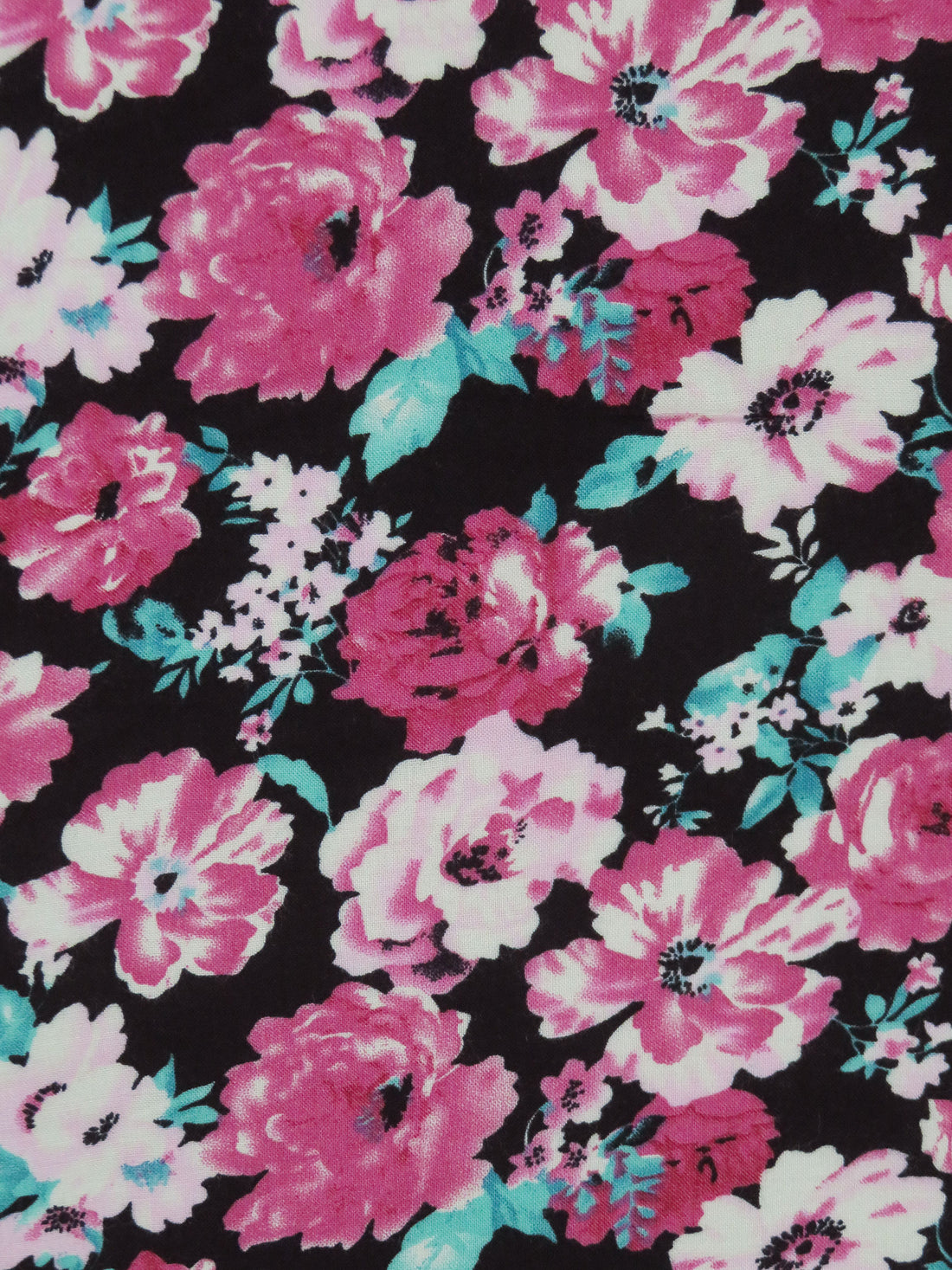 Punch Pink/Black/Caribbean Green/Ballet Pink 100% Rayon Floral Print Challis 56W