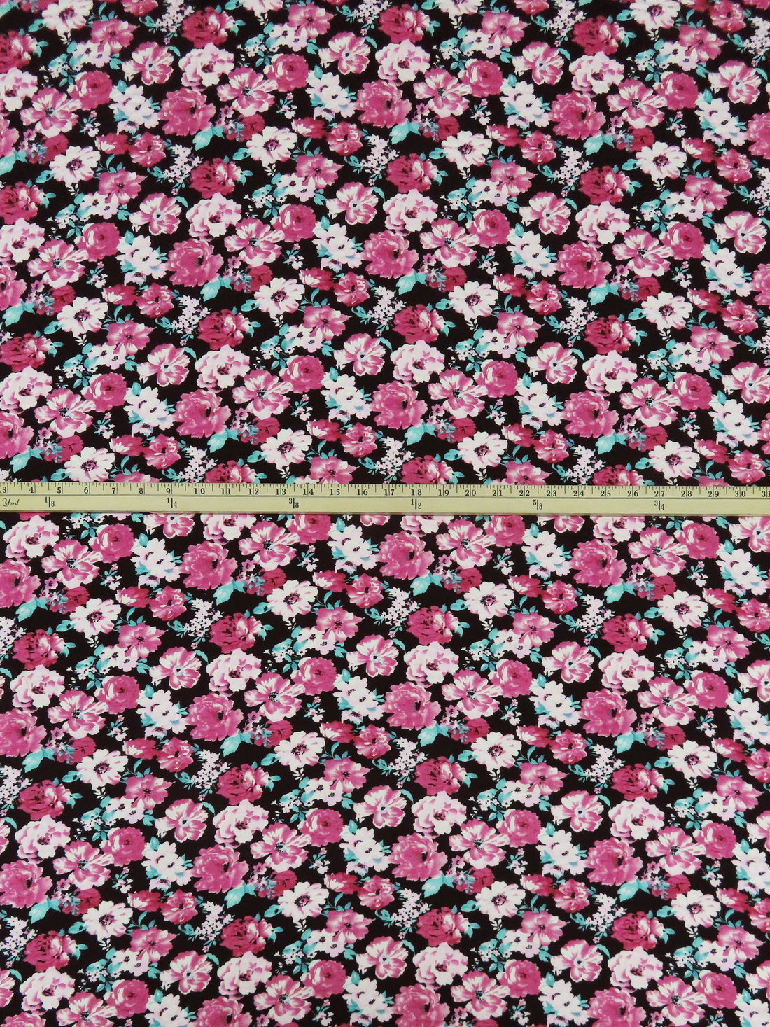 Punch Pink/Black/Caribbean Green/Ballet Pink 100% Rayon Floral Print Challis 56W