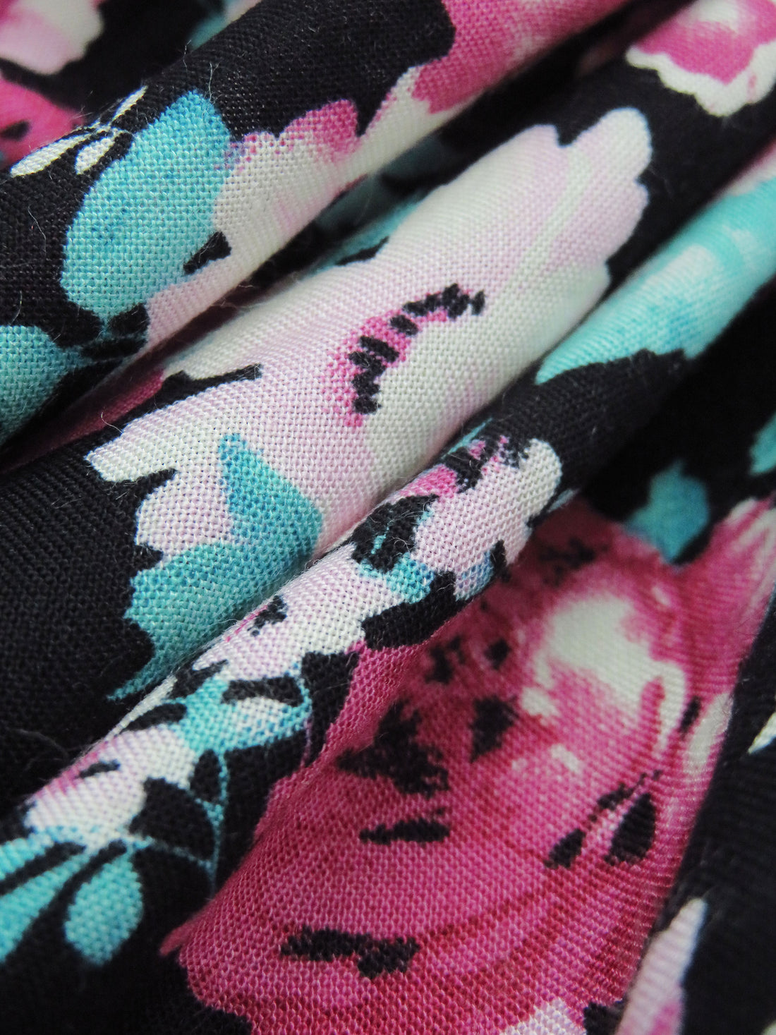 Punch Pink/Black/Caribbean Green/Ballet Pink 100% Rayon Floral Print Challis 56W