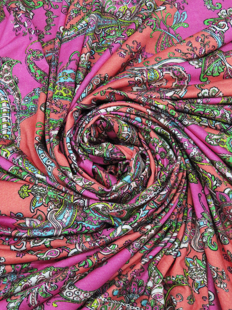 Hot Magenta/Salamander/Kelly Green/Multi Rayon/Lycra Ornate Paisley Print Jersey Knit 56W