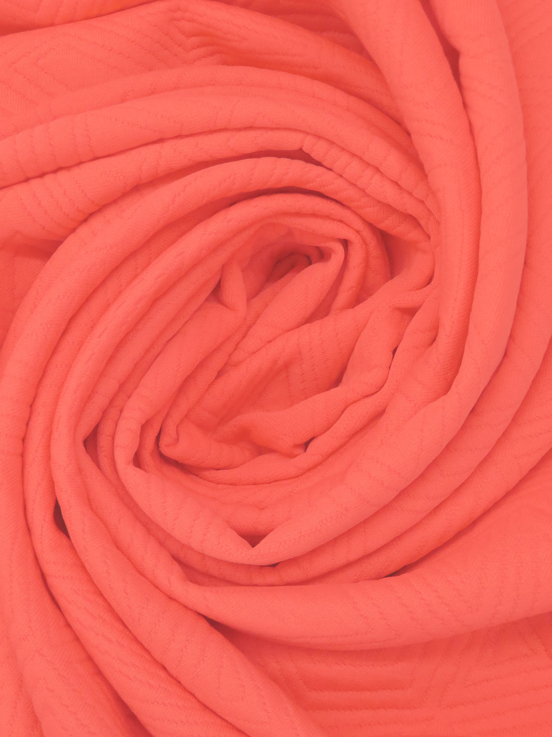 Vivid Coral Polyester/Lycra Geometric Quilted-Look Weave Jacquard Double Knit 58W