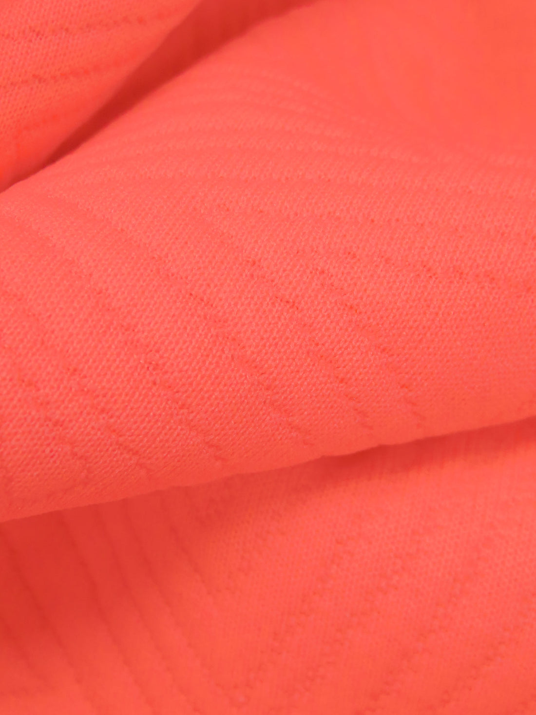 Vivid Coral Polyester/Lycra Geometric Quilted-Look Weave Jacquard Double Knit 58W