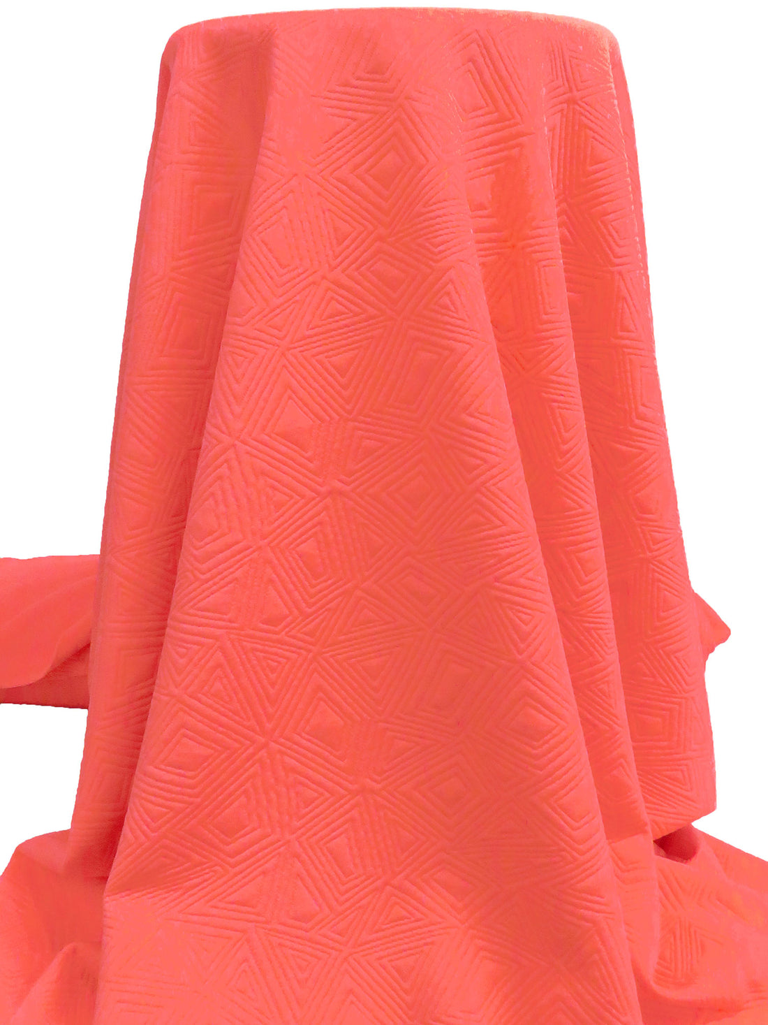 Vivid Coral Polyester/Lycra Geometric Quilted-Look Weave Jacquard Double Knit 58W
