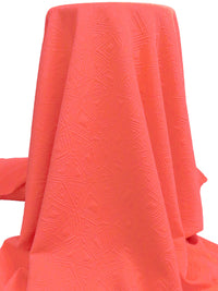 Vivid Coral Polyester/Lycra Geometric Quilted-Look Weave Jacquard Double Knit 58W
