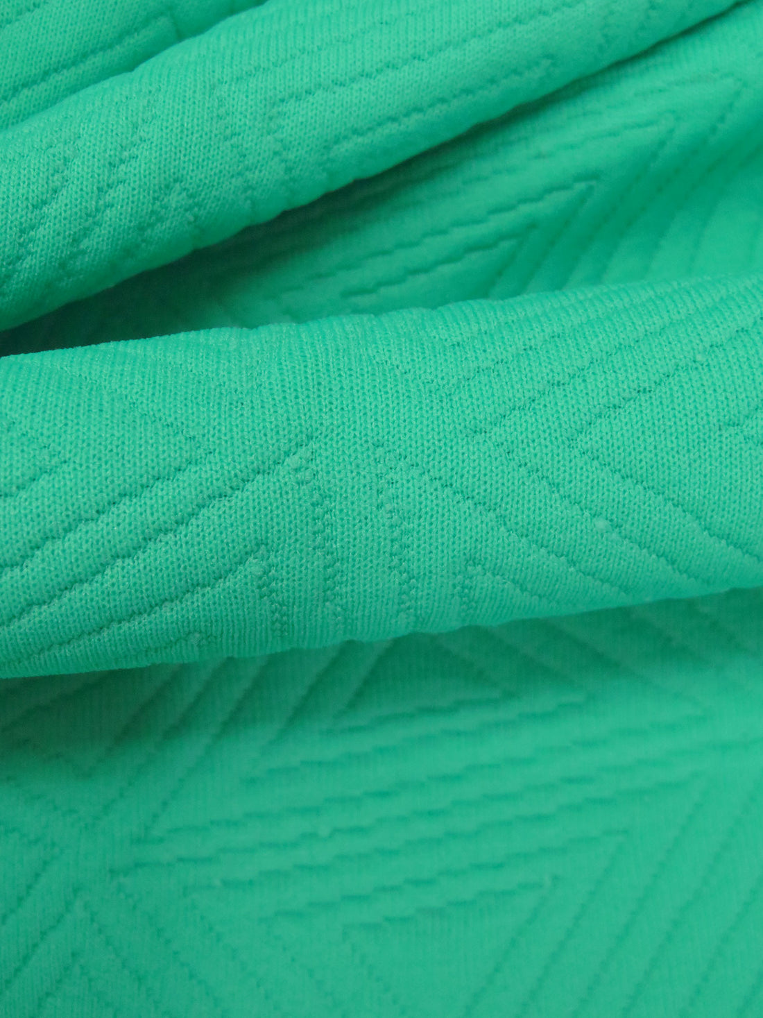Ocean Green Polyester/Lycra Geometric Quilted-Look Weave Jacquard Double Knit 58W