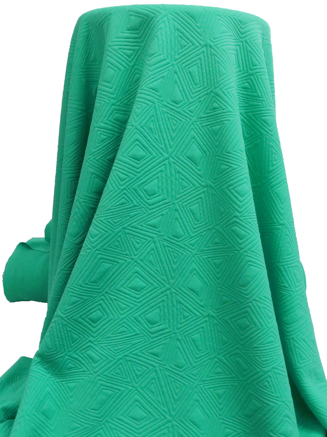 Ocean Green Polyester/Lycra Geometric Quilted-Look Weave Jacquard Double Knit 58W
