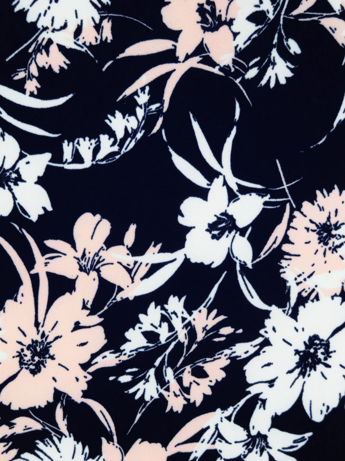 Midnight Blue/Spanish Pink/White Polyester/Lycra Floral Print Crepe Double Knit 58W