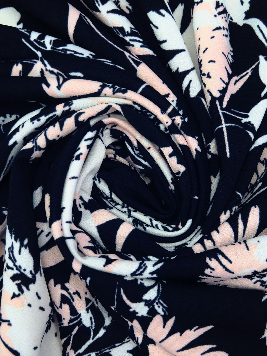 Midnight Blue/Spanish Pink/White Polyester/Lycra Floral Print Crepe Double Knit 58W