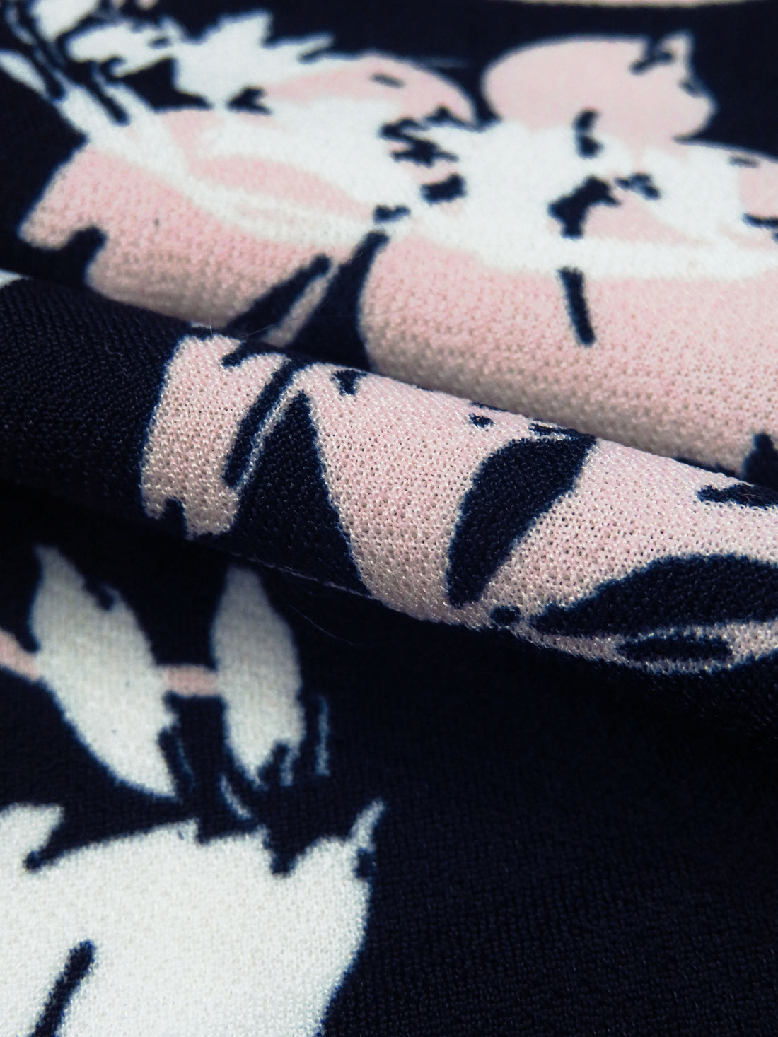 Midnight Blue/Spanish Pink/White Polyester/Lycra Floral Print Crepe Double Knit 58W
