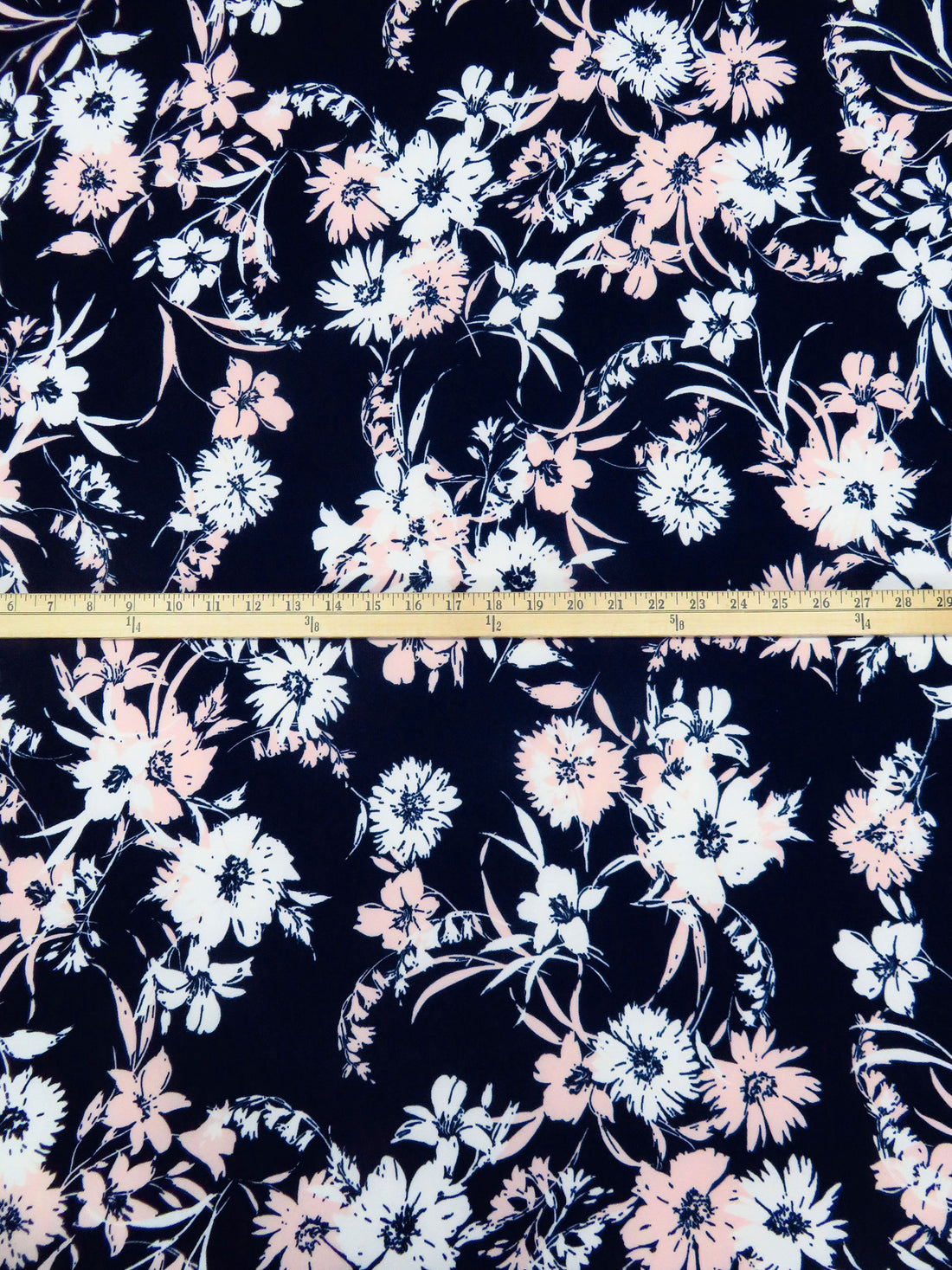 Midnight Blue/Spanish Pink/White Polyester/Lycra Floral Print Crepe Double Knit 58W