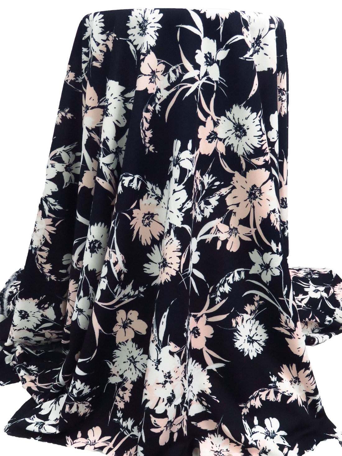 Midnight Blue/Spanish Pink/White Polyester/Lycra Floral Print Crepe Double Knit 58W