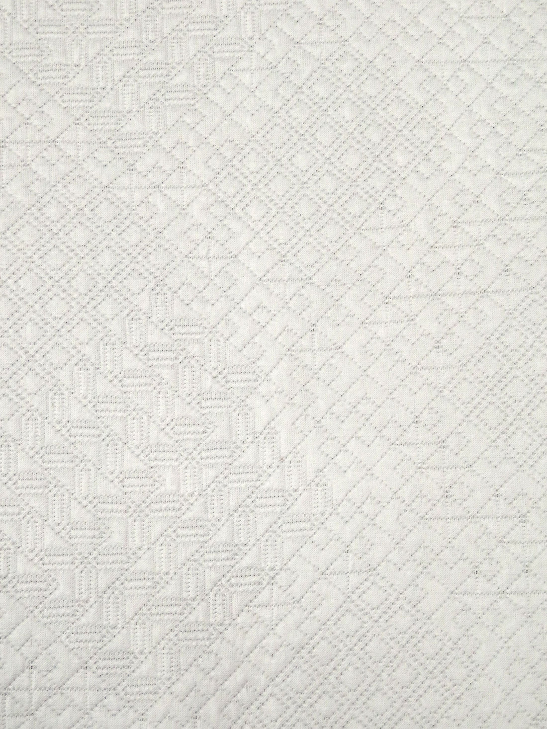 Warm White Polyester/Lycra Geometric Quilted-Look Weave Jacquard Double Knit 58W