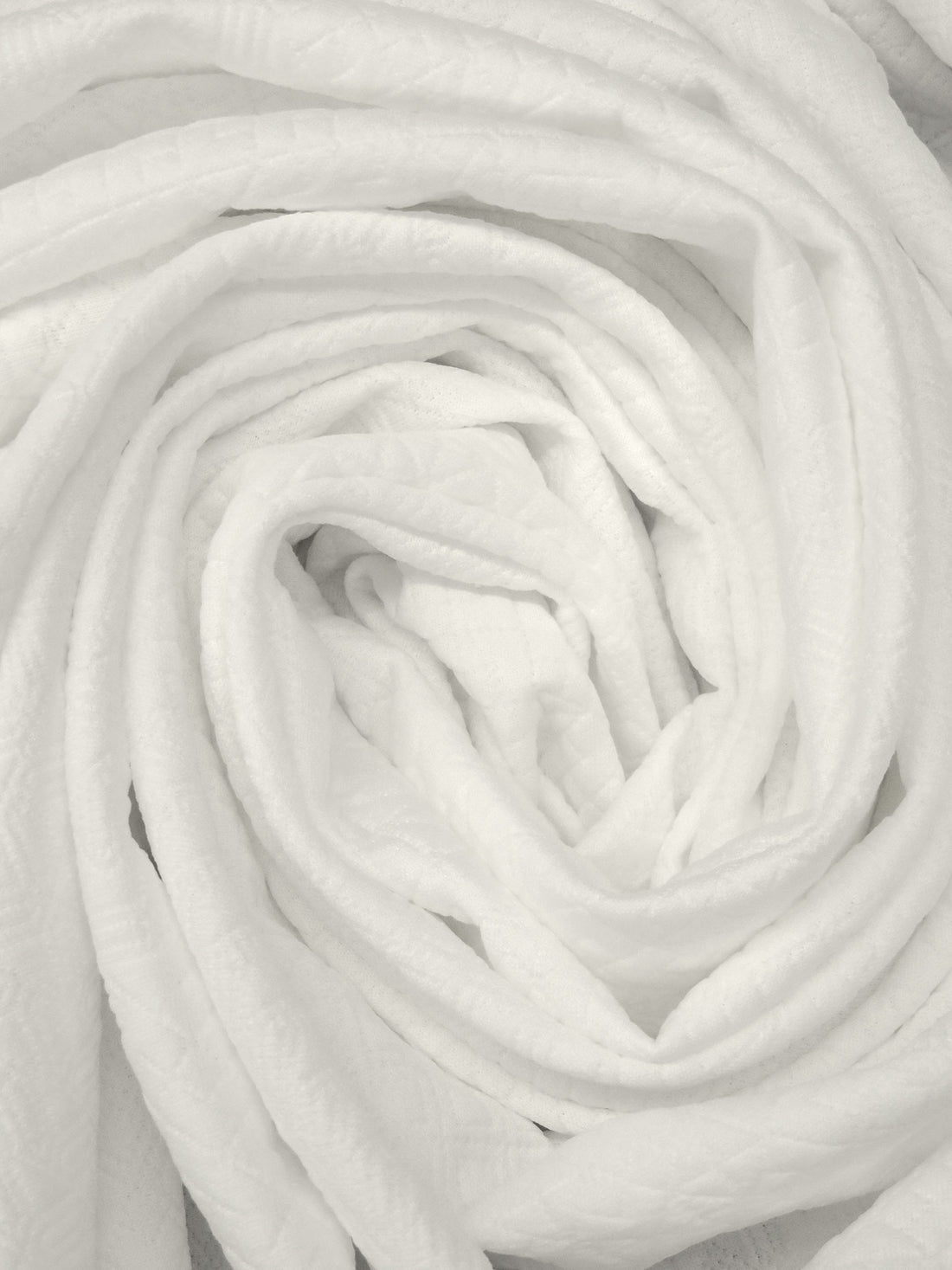 Warm White Polyester/Lycra Geometric Quilted-Look Weave Jacquard Double Knit 58W