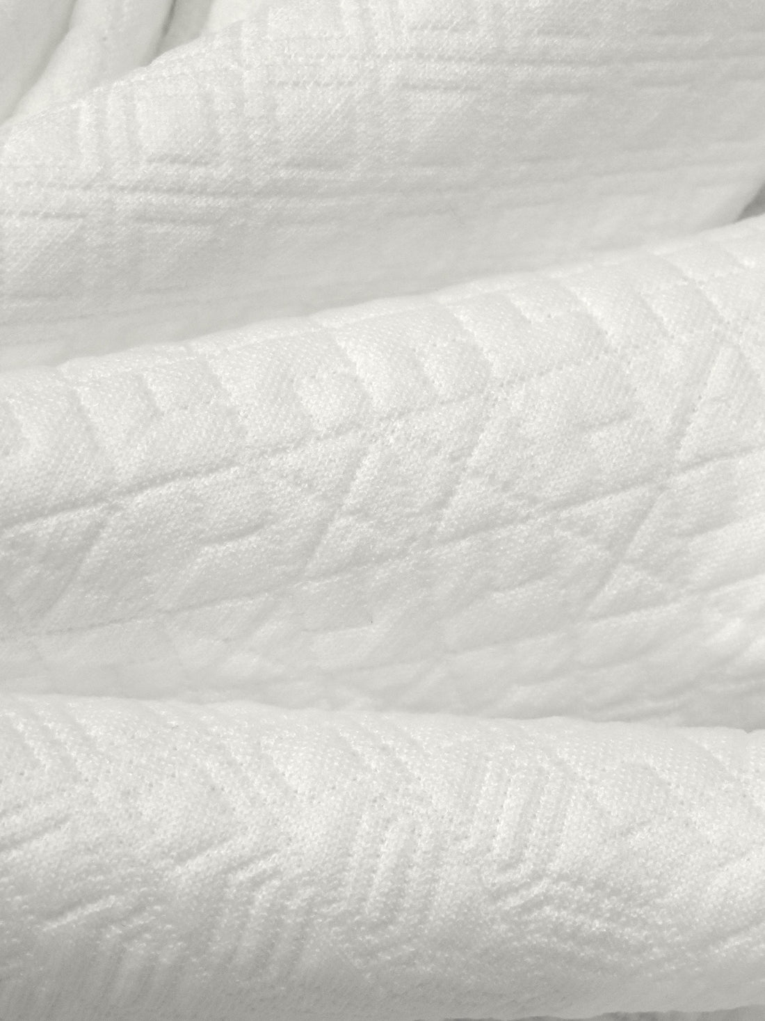 Warm White Polyester/Lycra Geometric Quilted-Look Weave Jacquard Double Knit 58W