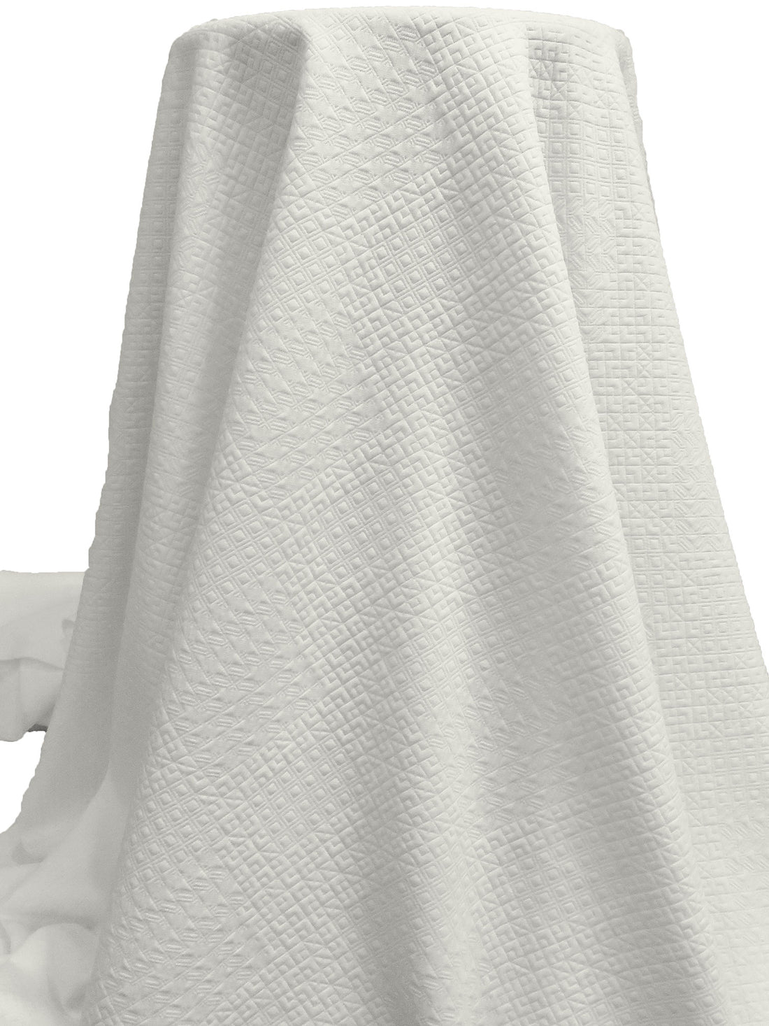 Warm White Polyester/Lycra Geometric Quilted-Look Weave Jacquard Double Knit 58W