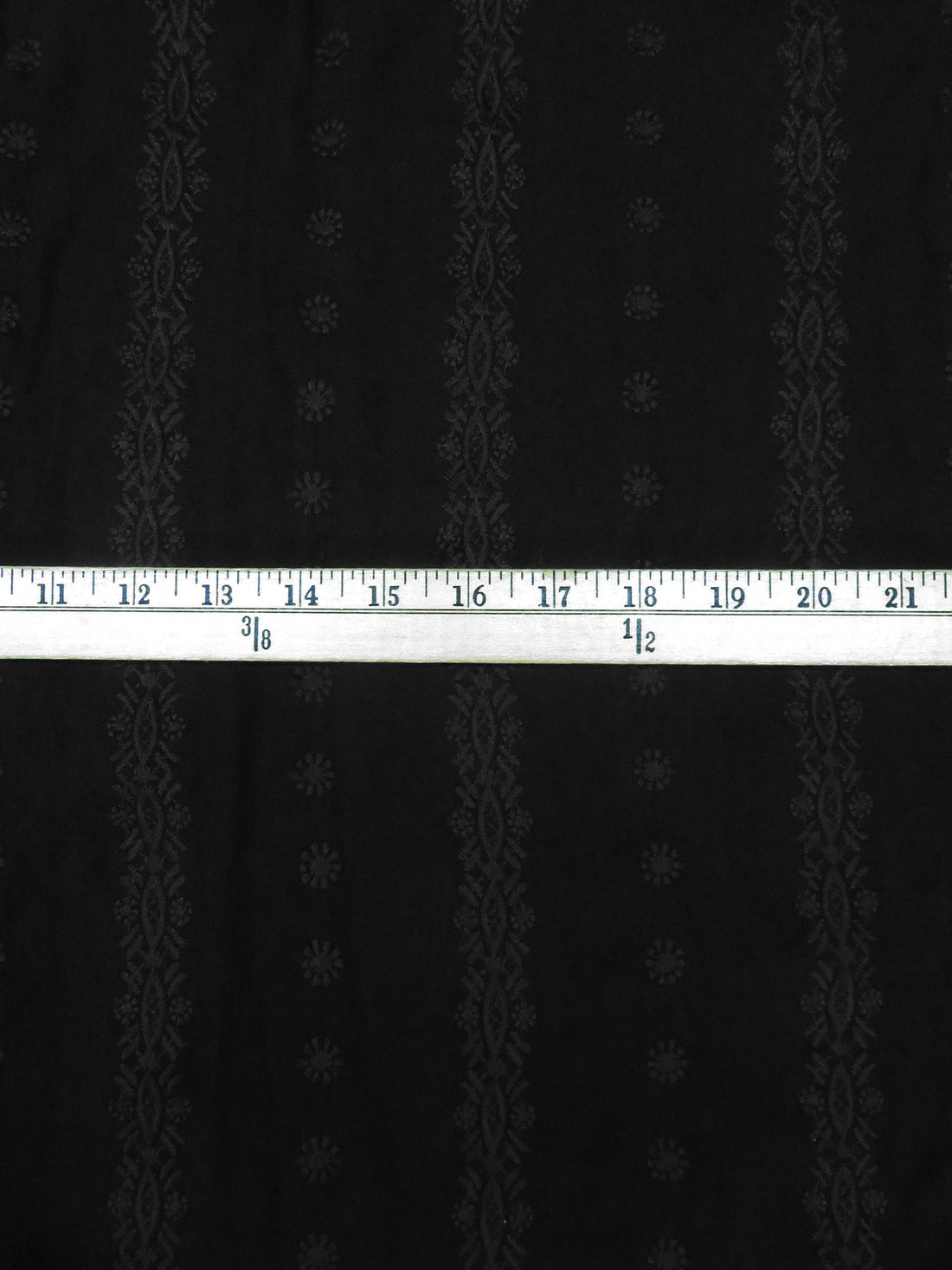 Black 100% Rayon Embroidered Vertical Stripe Floral Crinkle Challis 58W