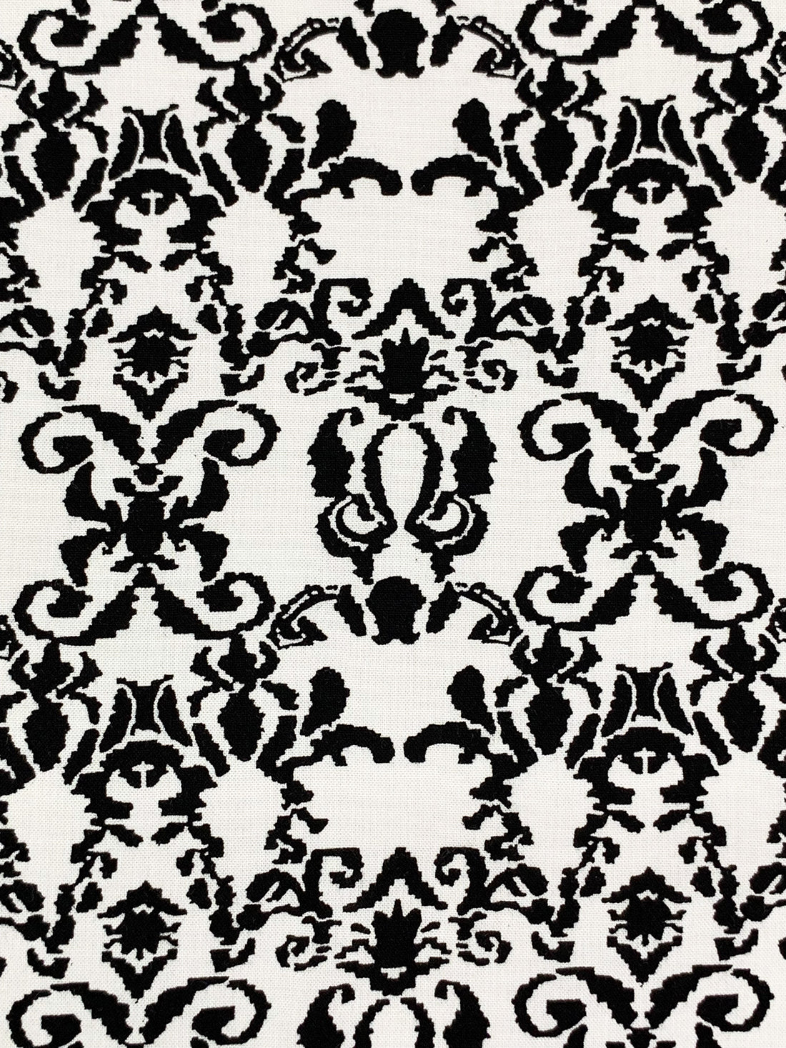 White/Black 100% Rayon Damask Print Challis 56W