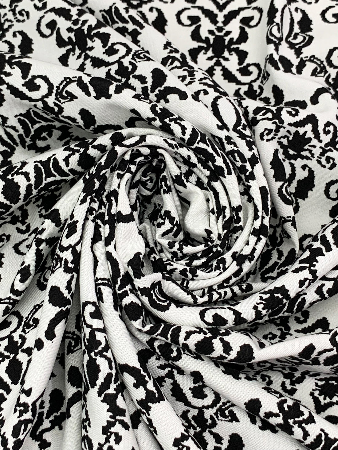 White/Black 100% Rayon Damask Print Challis 56W