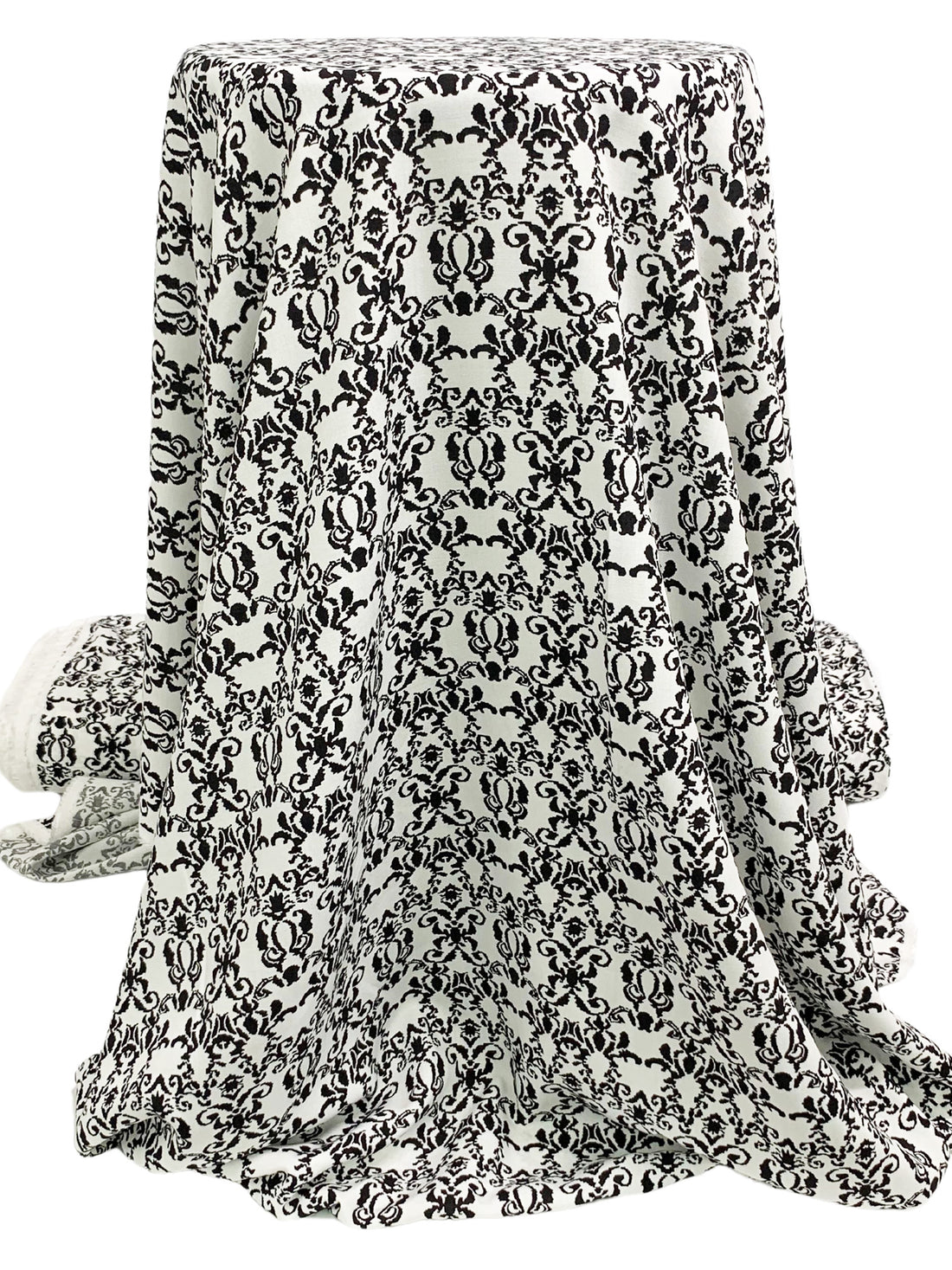 White/Black 100% Rayon Damask Print Challis 56W