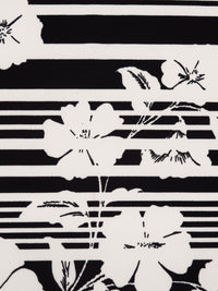 Black/Off-White Polyester/Lycra Floral On Horizontal Stripe Print Crepe Double Knit 58W