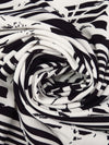 Black/Off-White Polyester/Lycra Floral On Horizontal Stripe Print Crepe Double Knit 58W