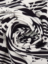 Black/Off-White Polyester/Lycra Floral On Horizontal Stripe Print Crepe Double Knit 58W