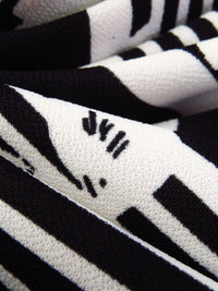 Black/Off-White Polyester/Lycra Floral On Horizontal Stripe Print Crepe Double Knit 58W