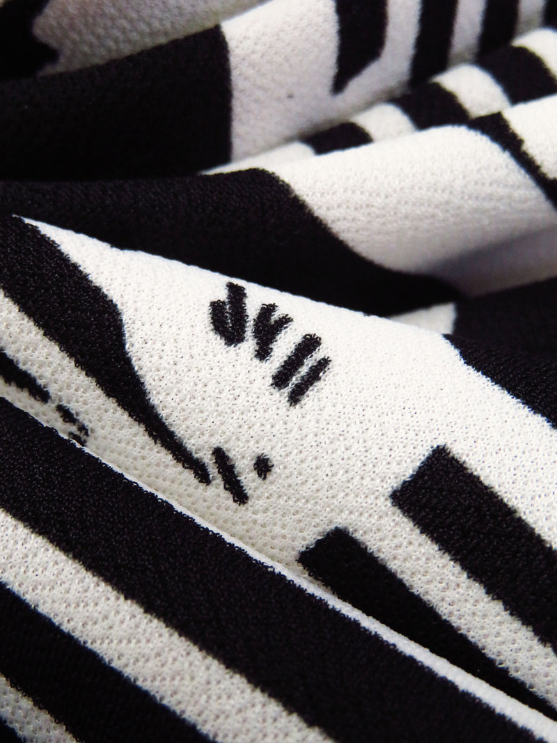 Black/Off-White Polyester/Lycra Floral On Horizontal Stripe Print Crepe Double Knit 58W