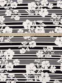 Black/Off-White Polyester/Lycra Floral On Horizontal Stripe Print Crepe Double Knit 58W