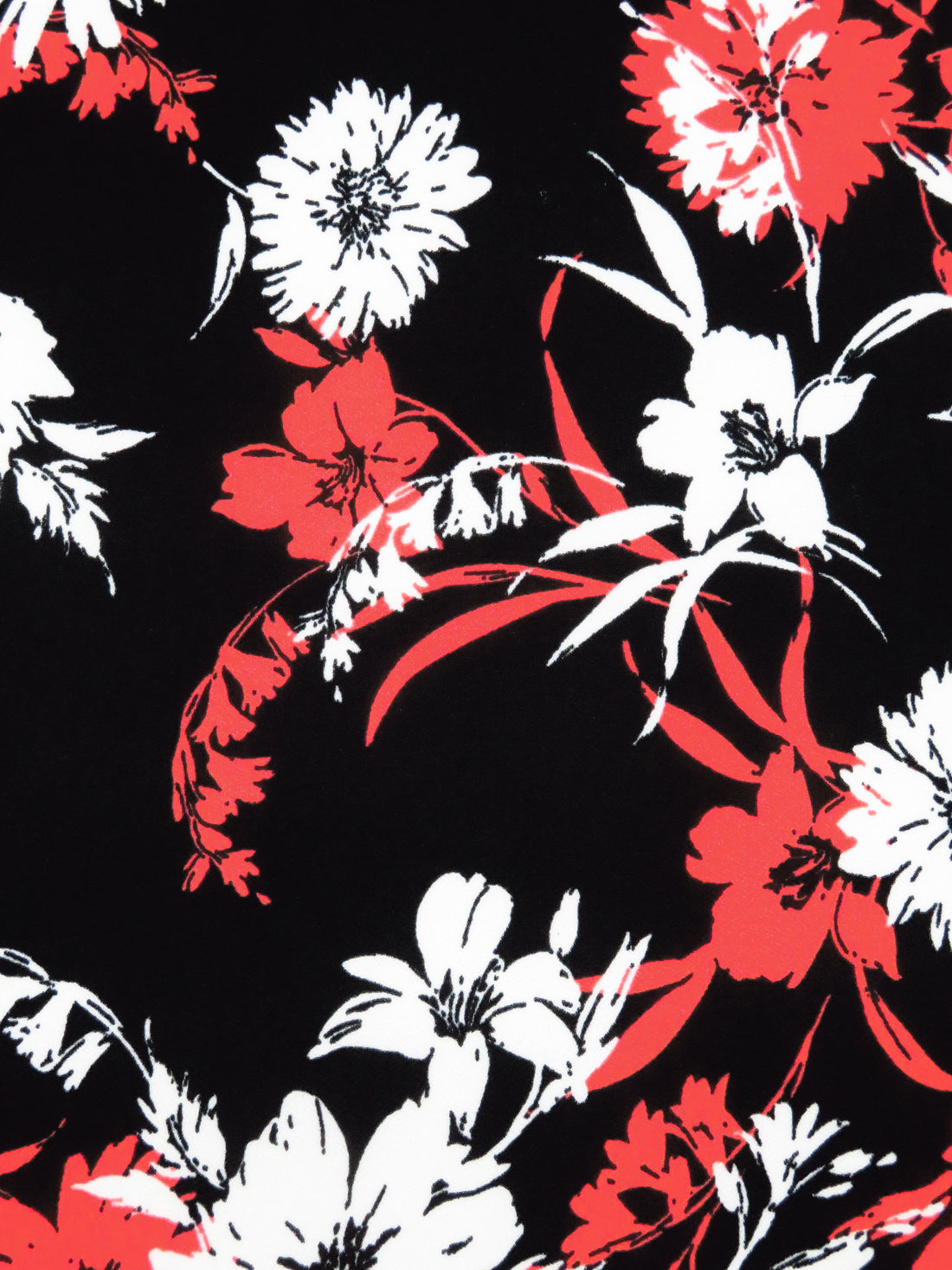 Tart Orange/Black/White Polyester/Lycra Floral Print Crepe Double Knit 56W