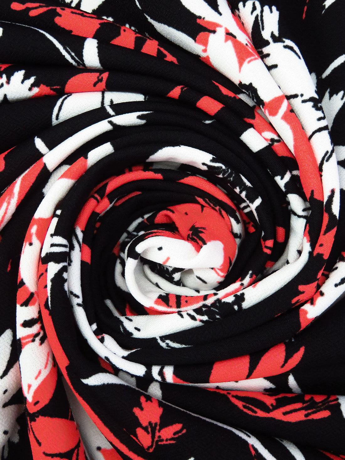 Tart Orange/Black/White Polyester/Lycra Floral Print Crepe Double Knit 56W