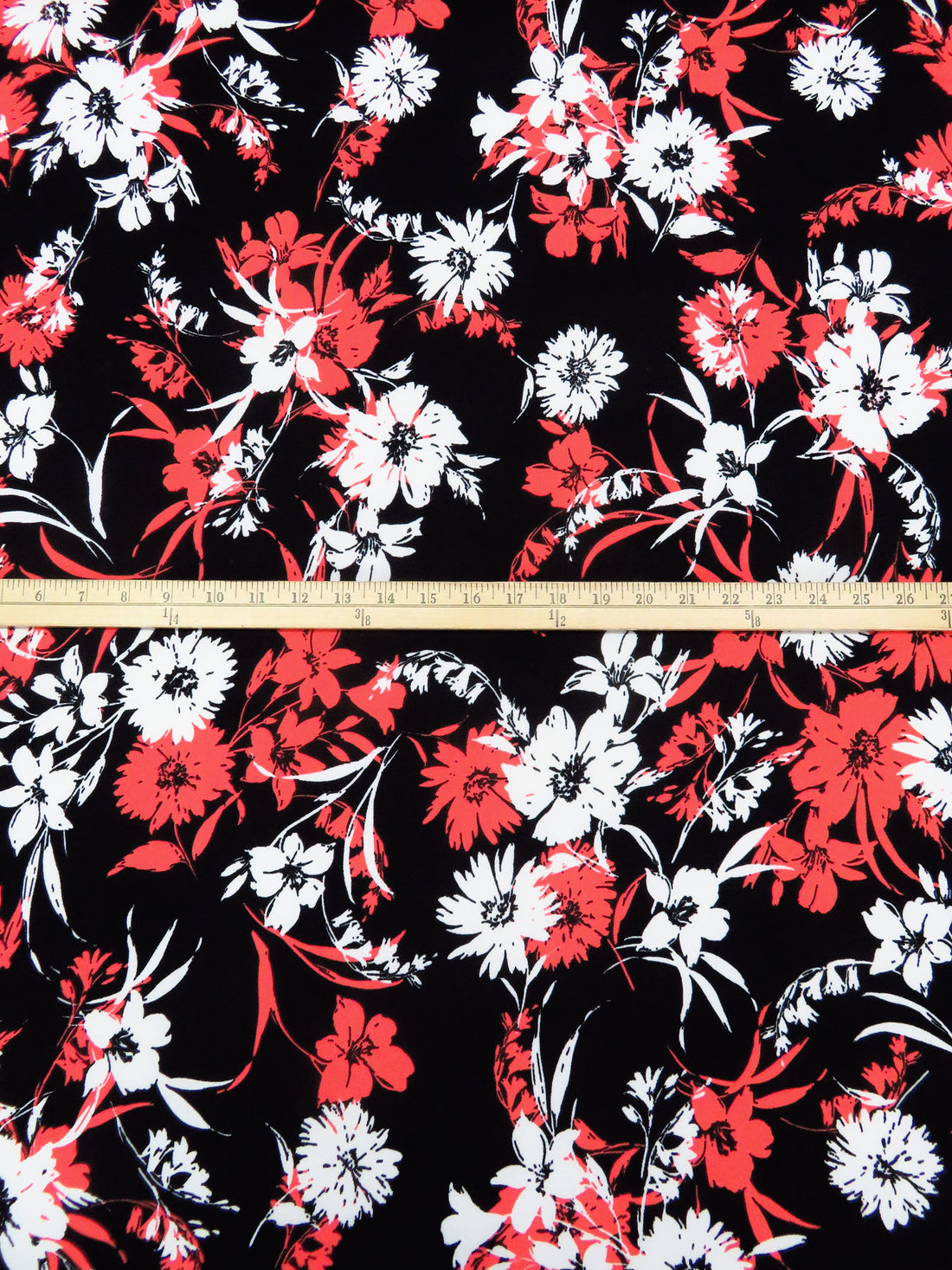 Tart Orange/Black/White Polyester/Lycra Floral Print Crepe Double Knit 56W