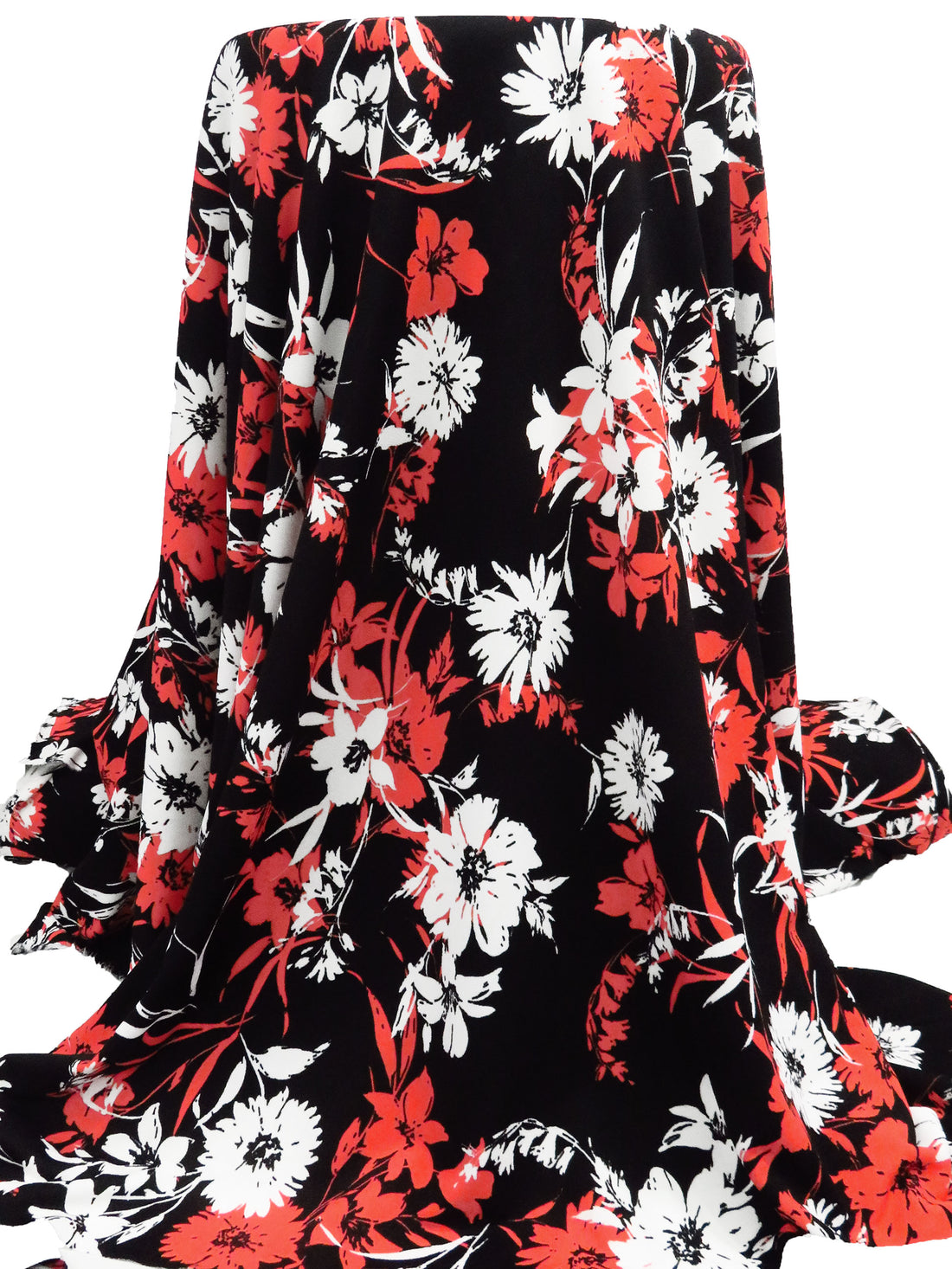 Tart Orange/Black/White Polyester/Lycra Floral Print Crepe Double Knit 56W