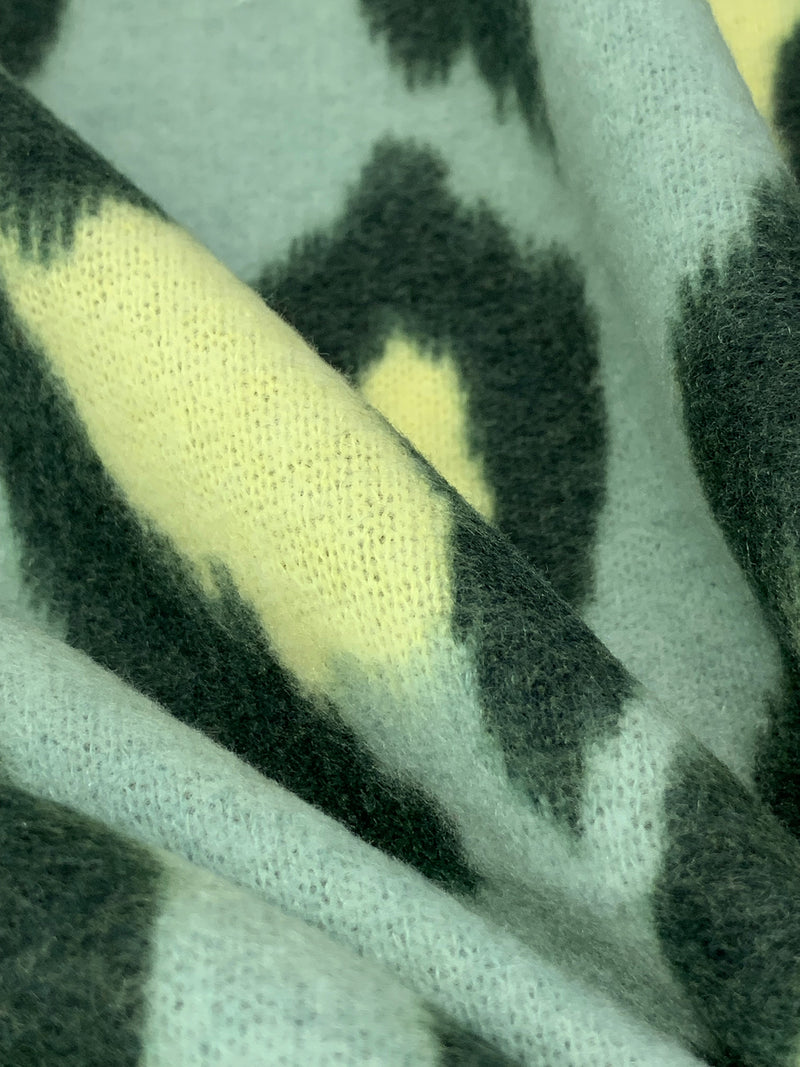 Spearmint Haze/Pale Goldenrod/Midnight Jungle Rayon/Polyester/Lycra Animal Print Brushed Sweater Knit 54W