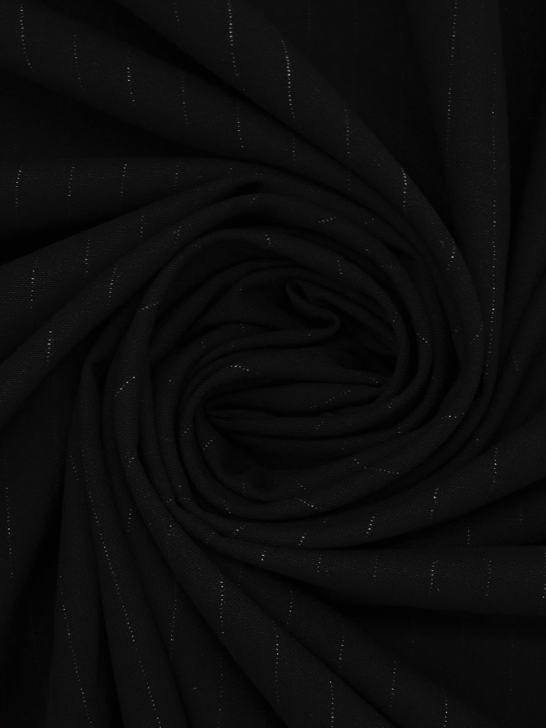 Pitch Black/White Polyester/Rayon/Lycra Faded Vertical Pinstripe Stretch Suiting 58W