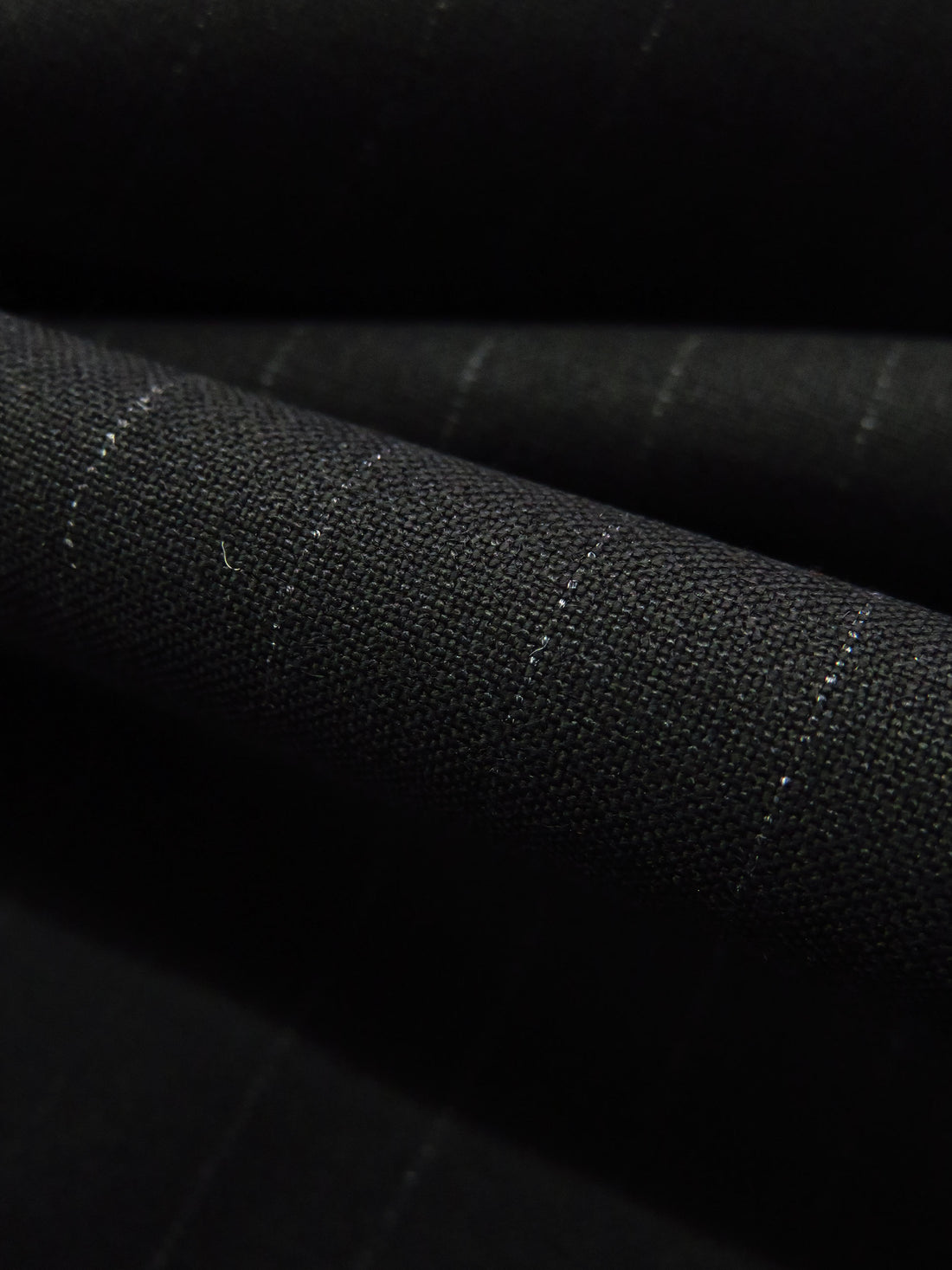 Pitch Black/White Polyester/Rayon/Lycra Faded Vertical Pinstripe Stretch Suiting 58W