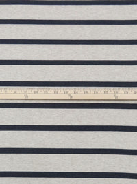 Heathered Accessible Beige/Space Blue Rayon/Lycra Horizontal Stripe Design Jersey Knit 62W