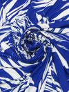 Sapphire/White Polyester/Lycra Palm Frond Print DTY Knit 56W