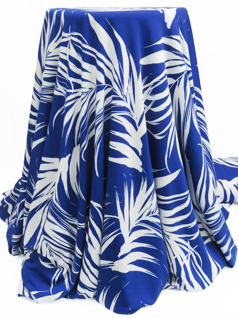 Sapphire/White Polyester/Lycra Palm Frond Print DTY Knit 56W