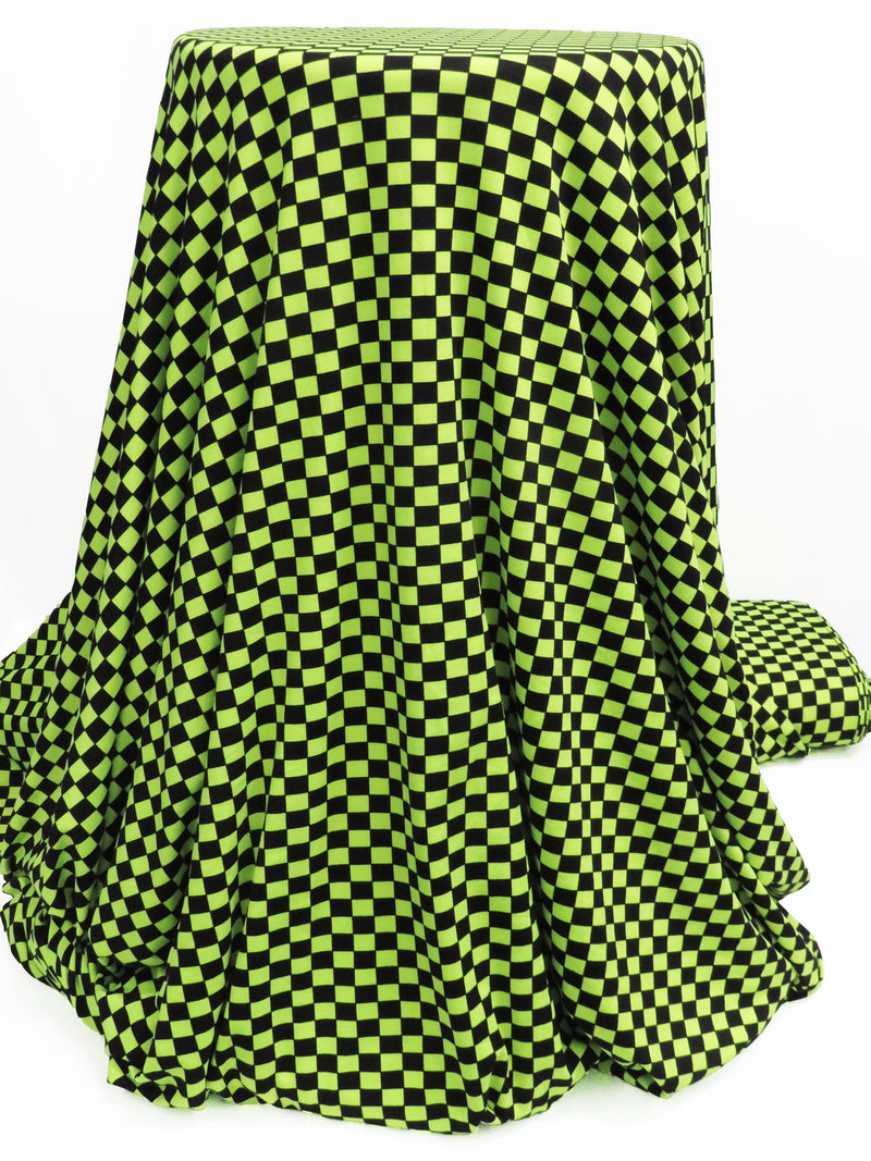 Electric Lime/Black Polyester/Lycra Checkered Print Double Brushed Knit 54W