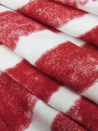 Barn Red/White Rayon/Lycra Distressed Horizontal Stripe Print Jersey Knit - Imported From Italy - 56W