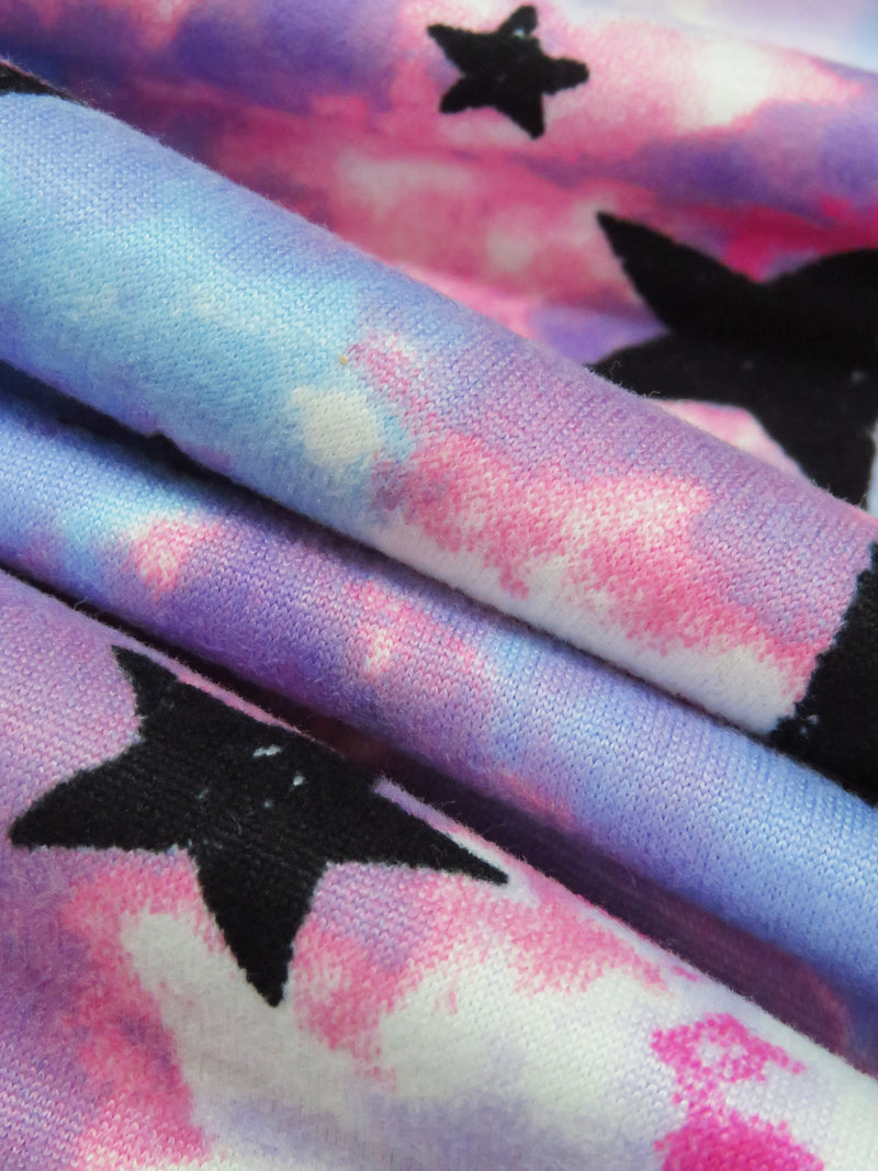 Dusty Lilac/Periwinkle/Hot Pink/Multi Polyester/Lycra Stars And Tie-Dye Burst Print Double Brushed Knit 60W