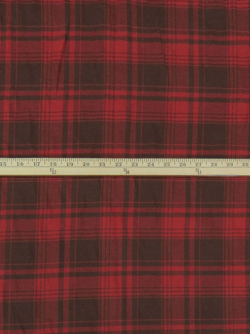 Brick Red/Muted Coffee Brown 100% Cotton Plaid Yarn-Dyed Flannel - NY Designer - 58W