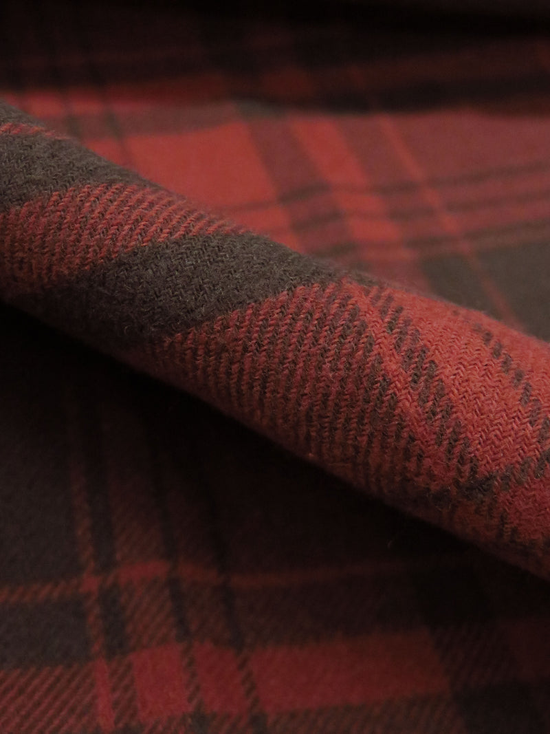 Brick Red/Muted Coffee Brown 100% Cotton Plaid Yarn-Dyed Flannel - NY Designer - 58W