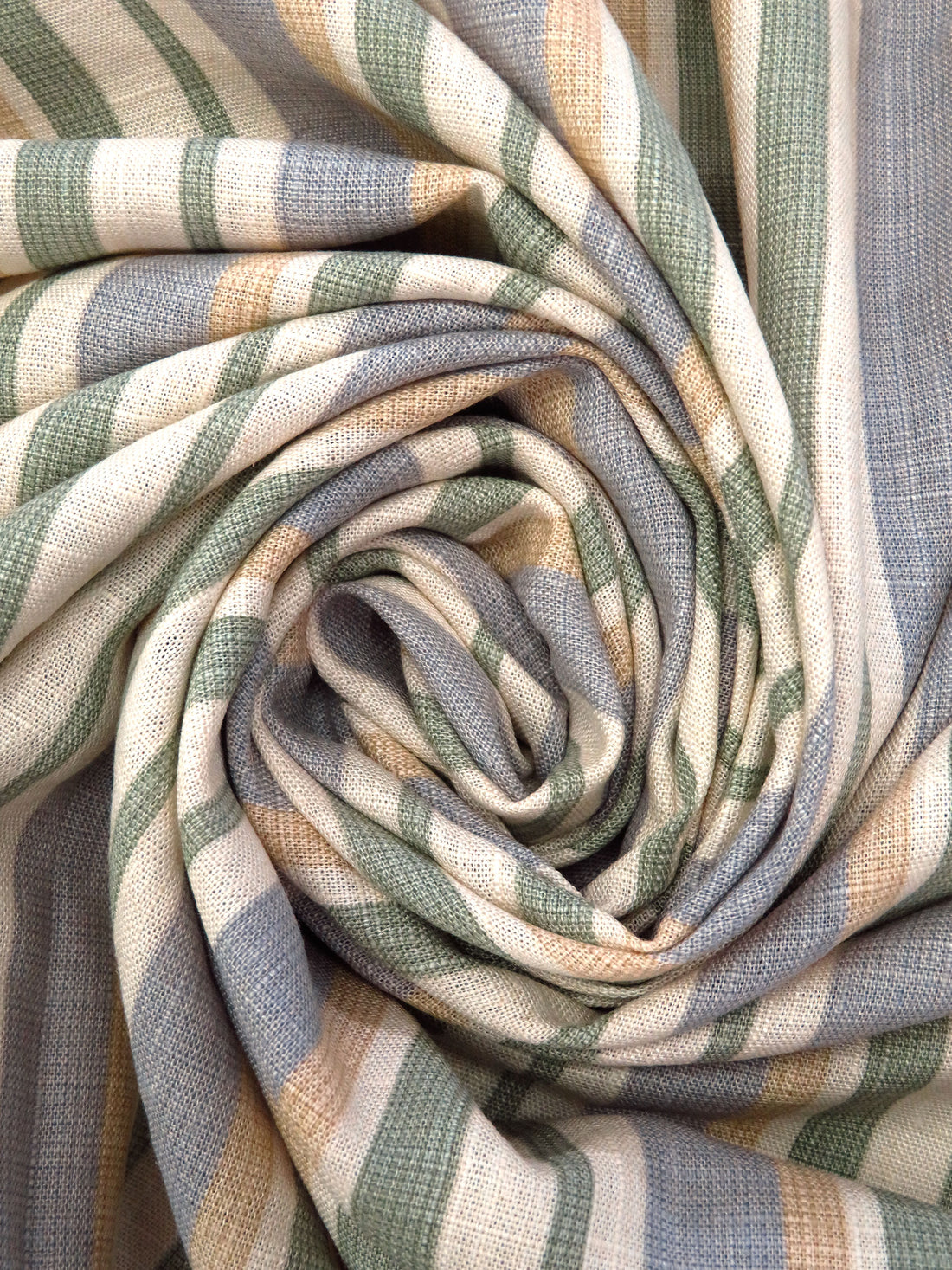 Cream/Flax/Taupe Gray/Asparagus Rayon/Polyester Vertical Stripe Weave Slubbed Challis 54W