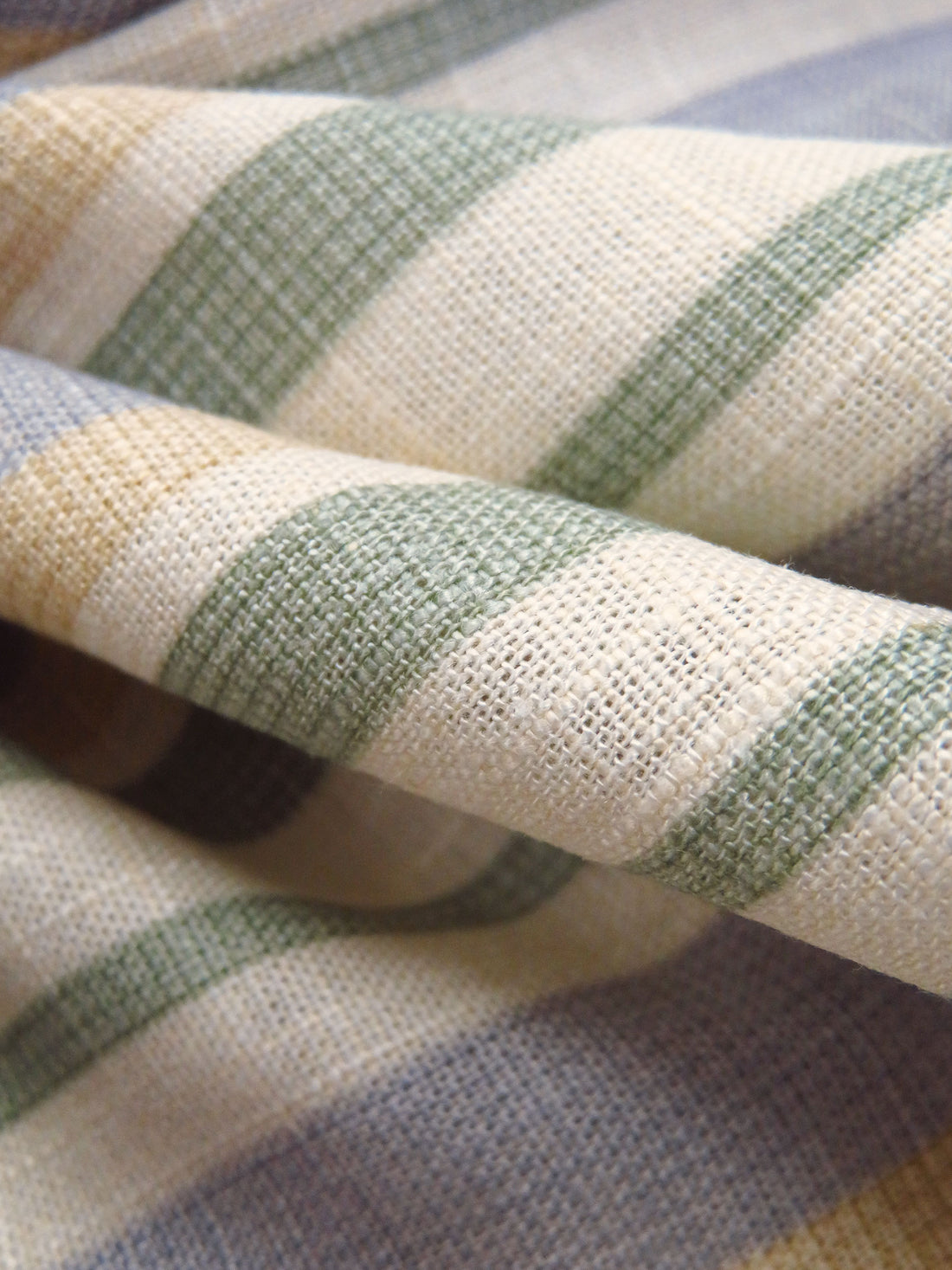 Cream/Flax/Taupe Gray/Asparagus Rayon/Polyester Vertical Stripe Weave Slubbed Challis 54W