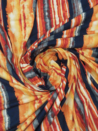 Sunset Orange/Midnight Blue/Slate Gray/Multi Polyester/Lycra Vertical Painterly Stripe Print Double Brushed Knit 56W