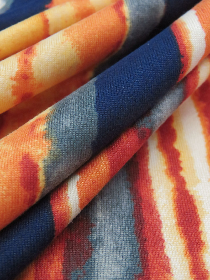 Sunset Orange/Midnight Blue/Slate Gray/Multi Polyester/Lycra Vertical Painterly Stripe Print Double Brushed Knit 56W