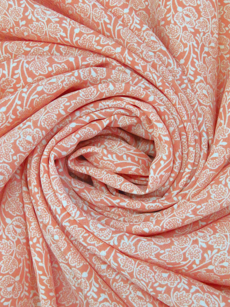 Salmon/White 100% Polyester Stylized Floral Print Crepe Blouse Weight Woven 56W